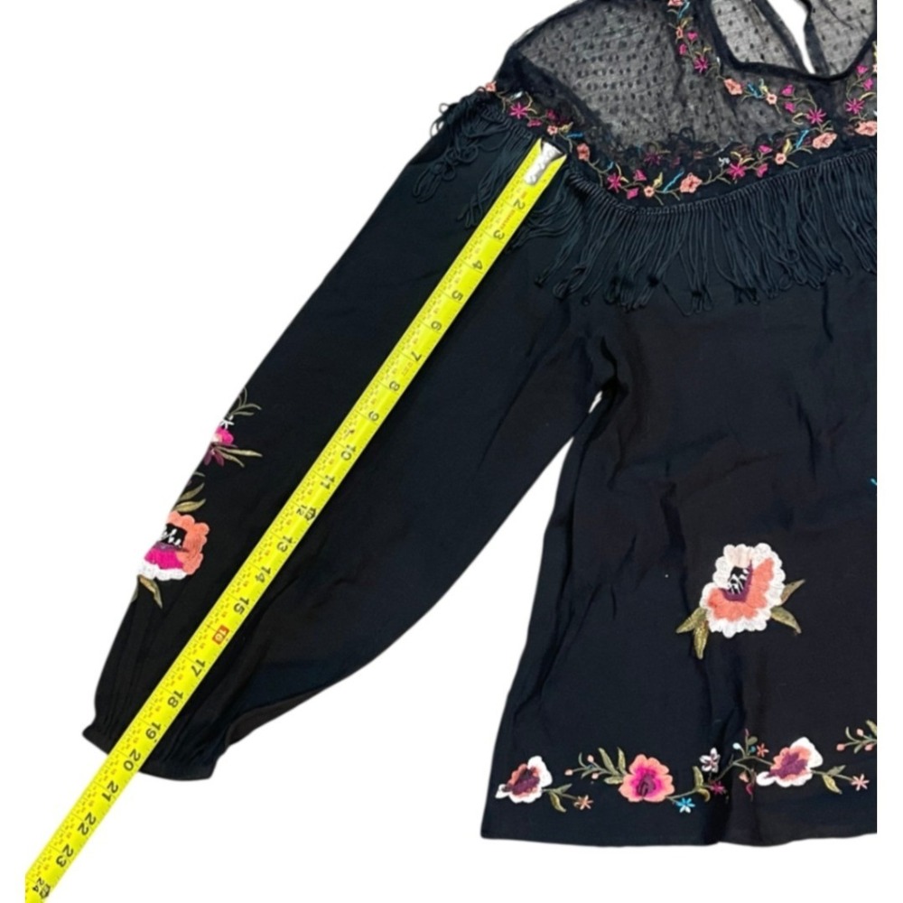 Wrangler Black Embroidered Fringe Floral Womens Top Western Rodeo Medium Whimsy - Picture 3 of 9